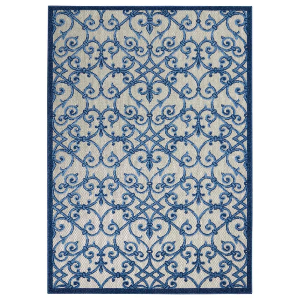 Nourison Aloha Damask 3'6" x 5'6" Grey and Blue Indoor/Outdoor Area Rug