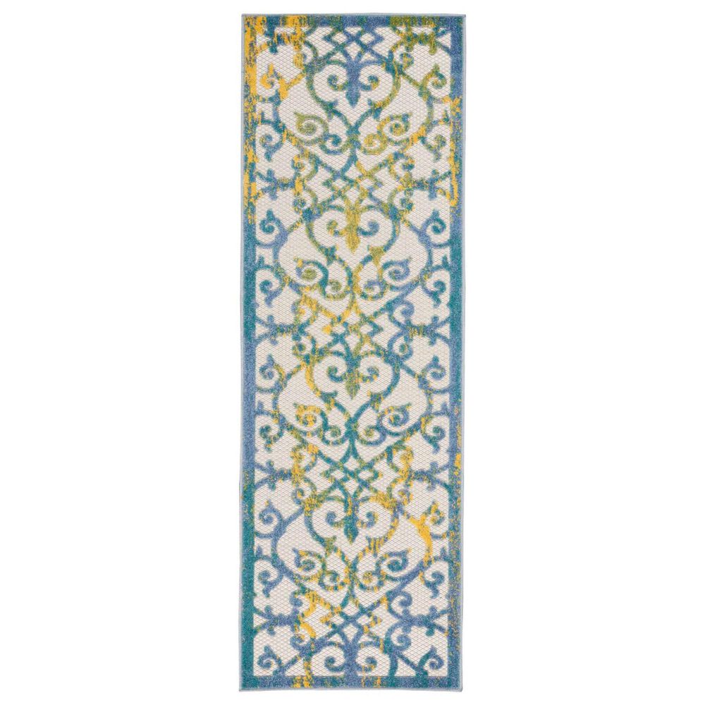 Nourison Aloha 2'3" x 8' Ivory and Blue Indoor/Outdoor Runner