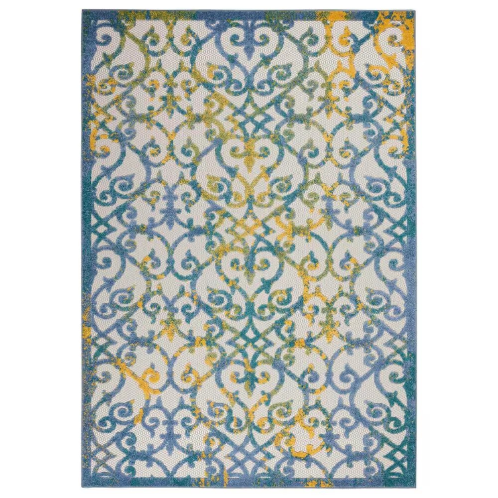Nourison Aloha 5'3" x 7'5" Ivory and Blue Indoor/Outdoor Area Rug