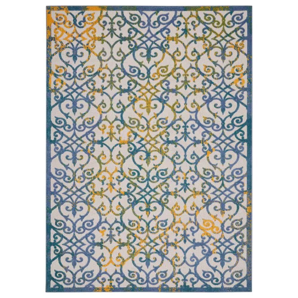 Nourison Aloha 7'10" x 10'6" Ivory and Blue Indoor/Outdoor Area Rug
