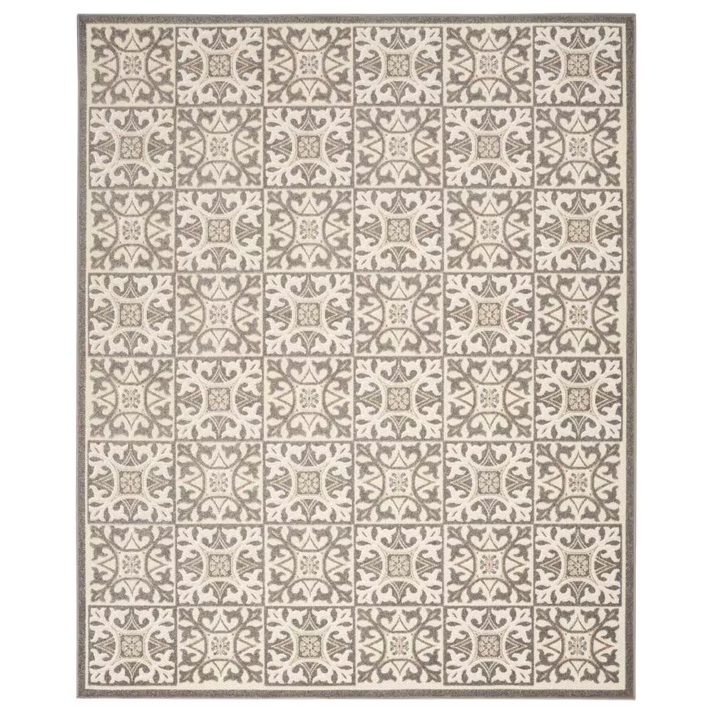 Nourison Aloha Damask 5'3" x 7'5" Ivory and Grey Indoor/Outdoor Area Rug