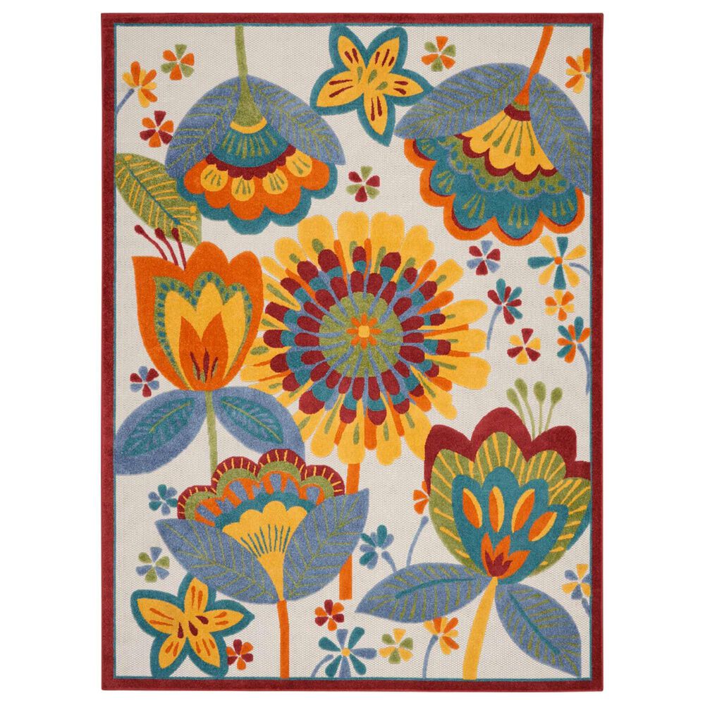 Nourison Aloha 7' x 10' Bright Blue, Neutral Ivory, Yellow and Red Indoor/Outdoor Area Rug