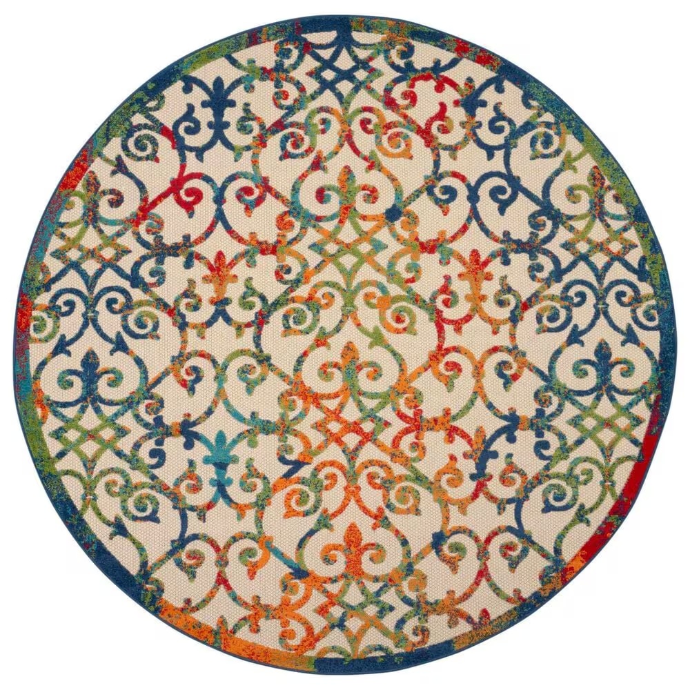 Nourison Aloha Damask 7'10" Round Multicolor Indoor/Outdoor Area Rug
