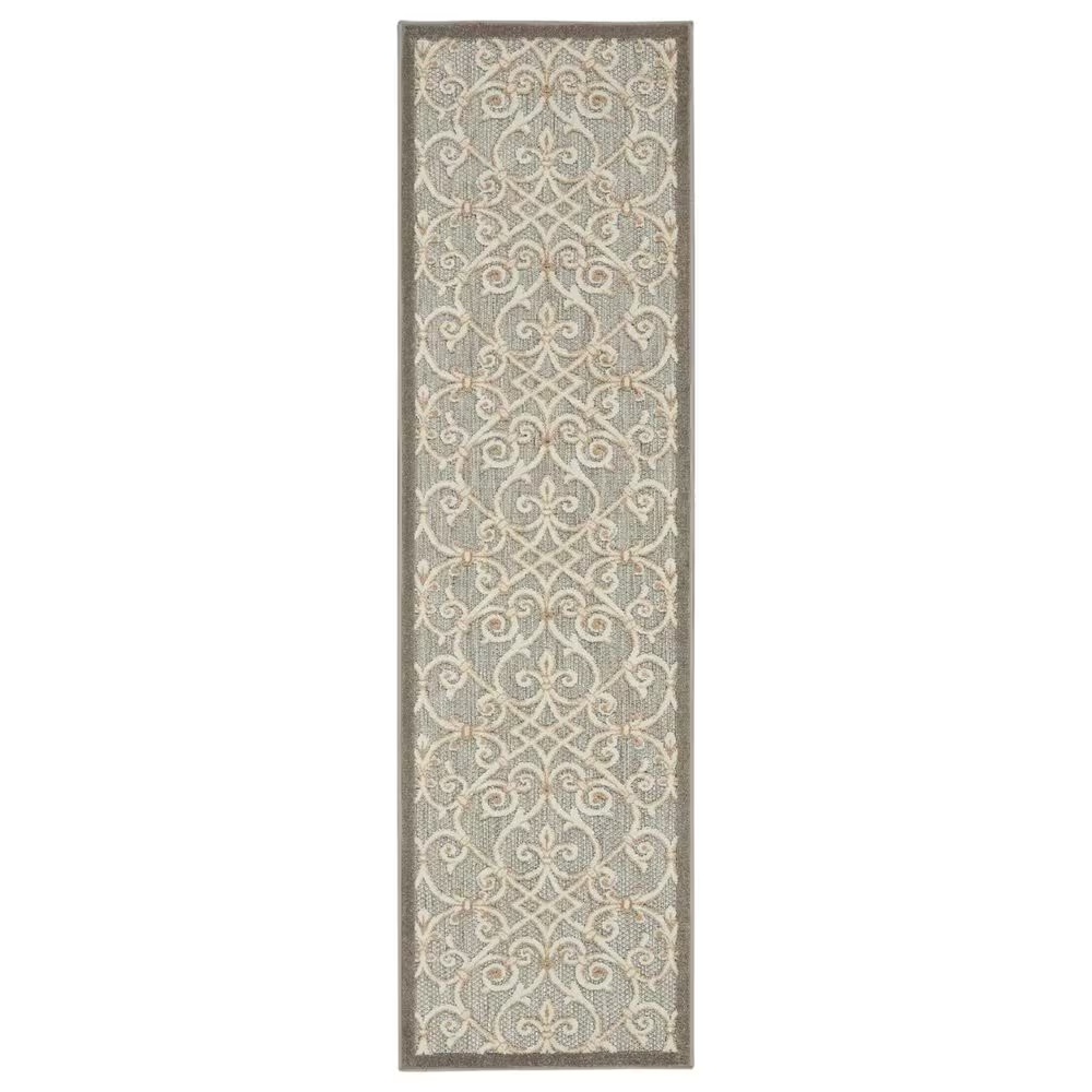 Nourison Aloha Damask 2'3" x 10' Natural Indoor/Outdoor Runner