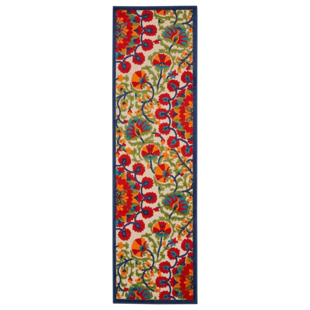 Nourison Aloha Floral 2'3" x 10' Red and Multicolor Indoor/Outdoor Runner