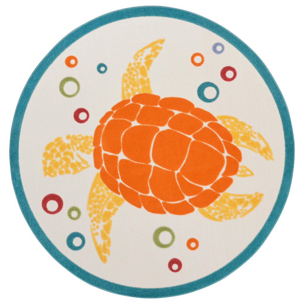 Nourison Aloha 5'3" Round Teal and Multicolor Indoor/Outdoor Area Rug