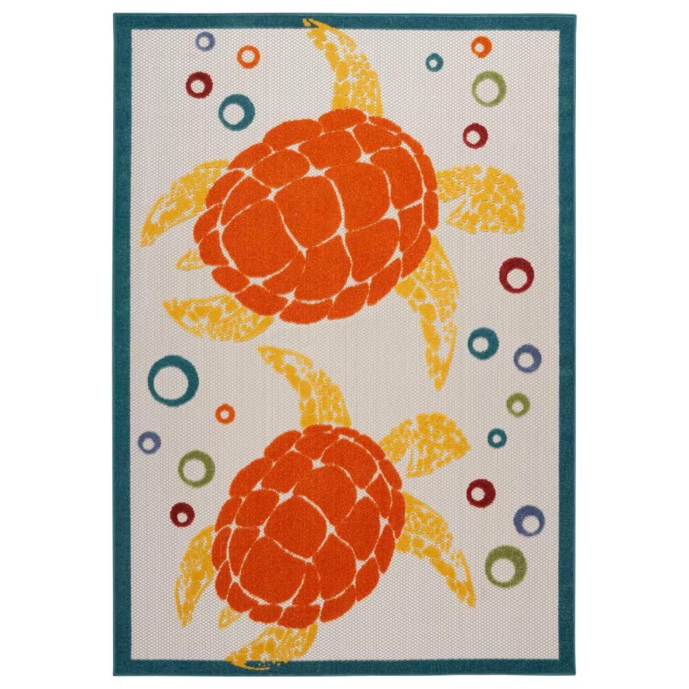 Nourison Aloha 6' x 9' Teal and Multicolor Indoor/Outdoor Area Rug