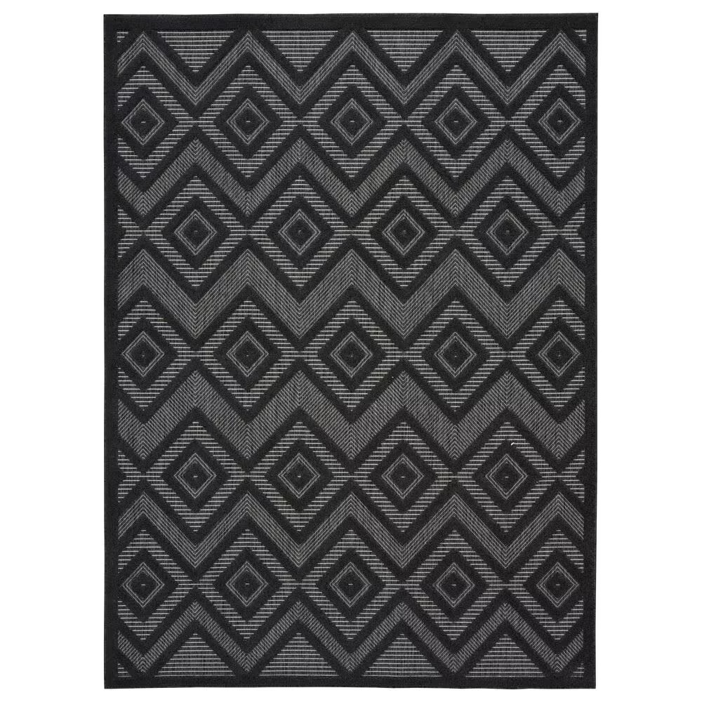 Nourison Versatile 5' x 7' Charcoal and Black Indoor/Outdoor Area Rug
