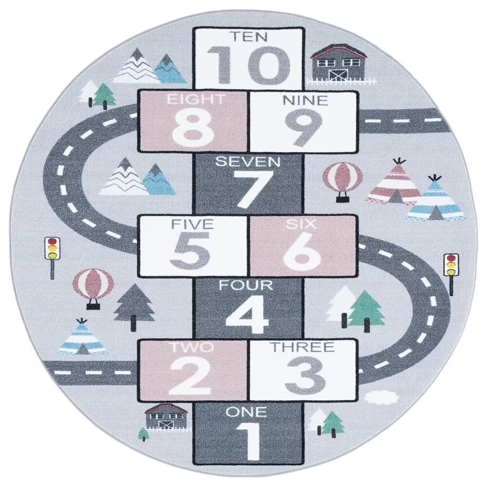 Safavieh Kids Playhouse 3'3" Round Grey and Pink Rug