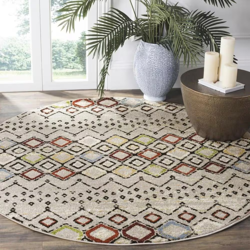 Safavieh Amsterdam AMS108G-5R 5'1" Round Light Grey/Multi Area Rug