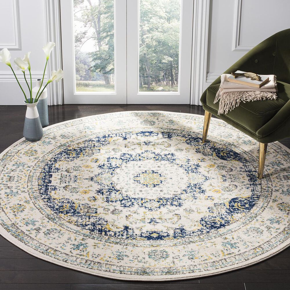 Safavieh Evoke EVK220C-5R 5'1" Round Ivory/Blue Area Rug