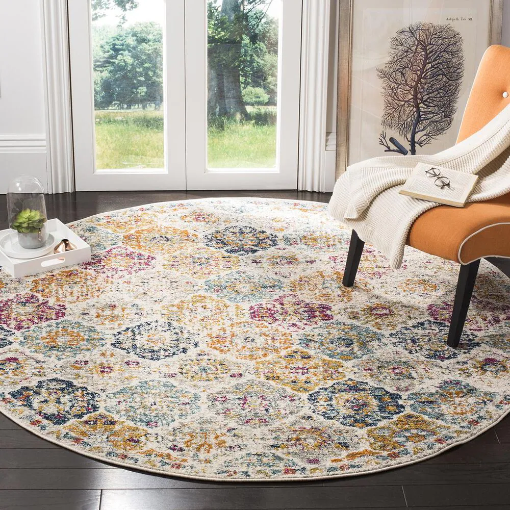 Safavieh Madison MAD611B-5R 5' Round Cream/Multi Area Rug