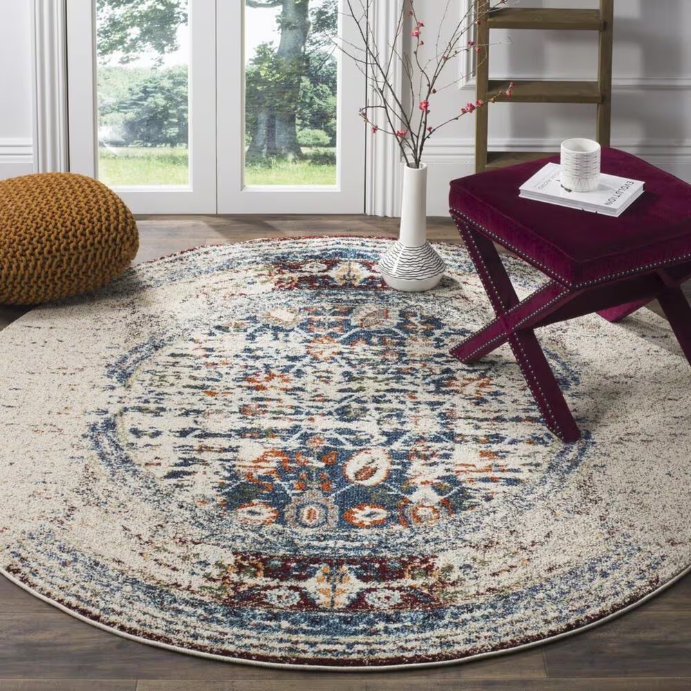 Safavieh Monaco MNC208M-5R 5' x 5'Ivory/Blue Round Rug