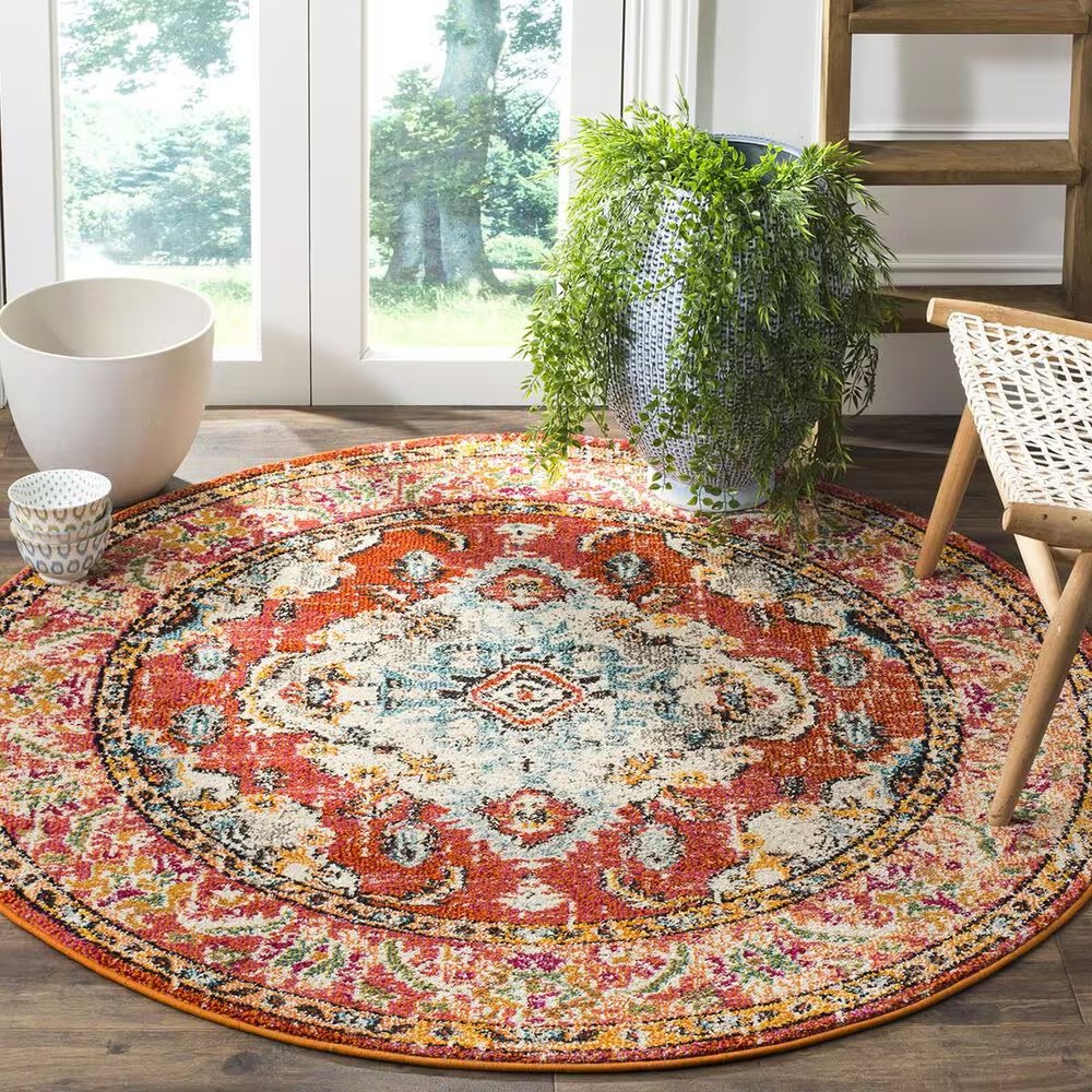 Safavieh Monaco MNC243H-3R 3' x 3'Orange/Light Blue Round Rug
