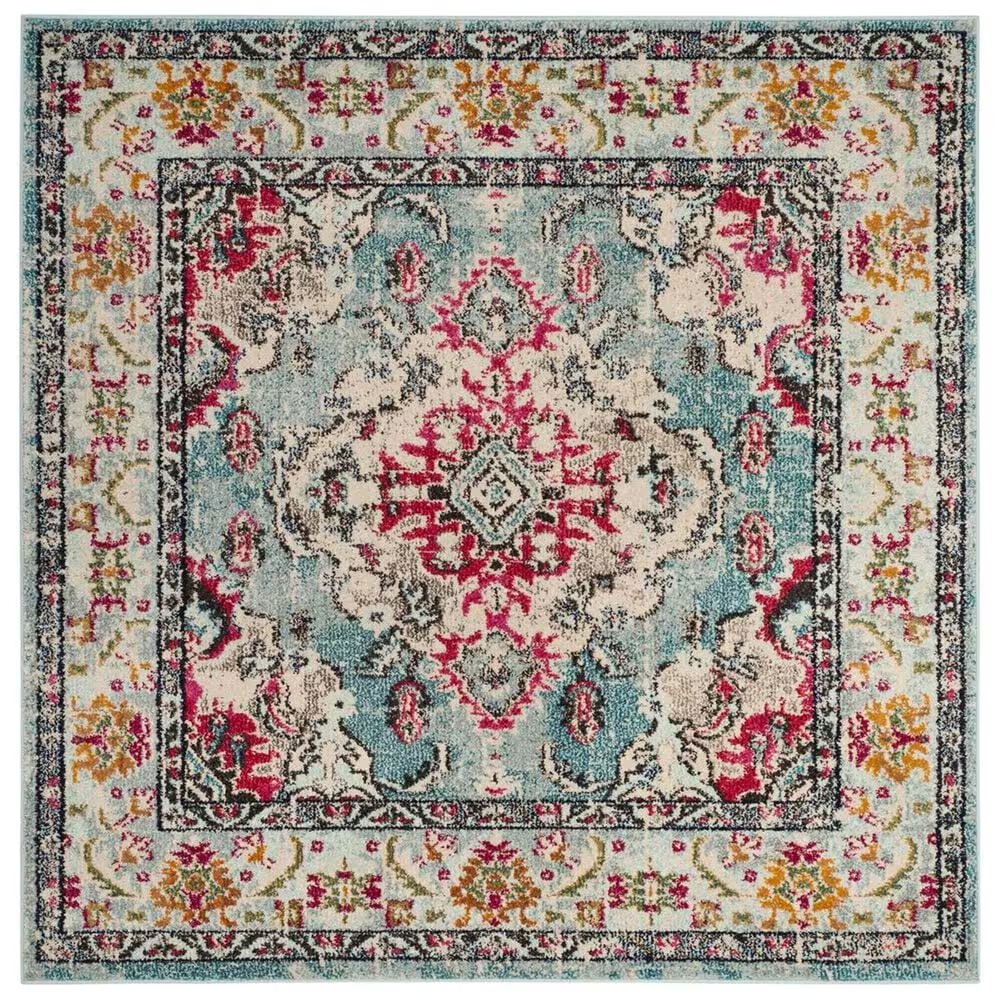 Safavieh Monaco MNC243J-5SQ 5' x 5'Light Blue/Fuchsia Square Rug