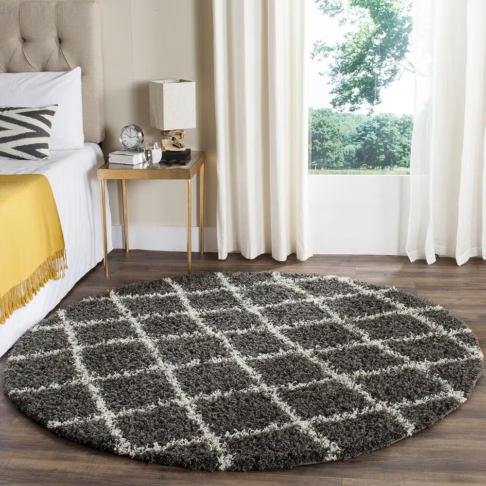 Safavieh Dallas Shag SGD258A-6R 6' x 6'Dark Grey/Ivory Round Rug