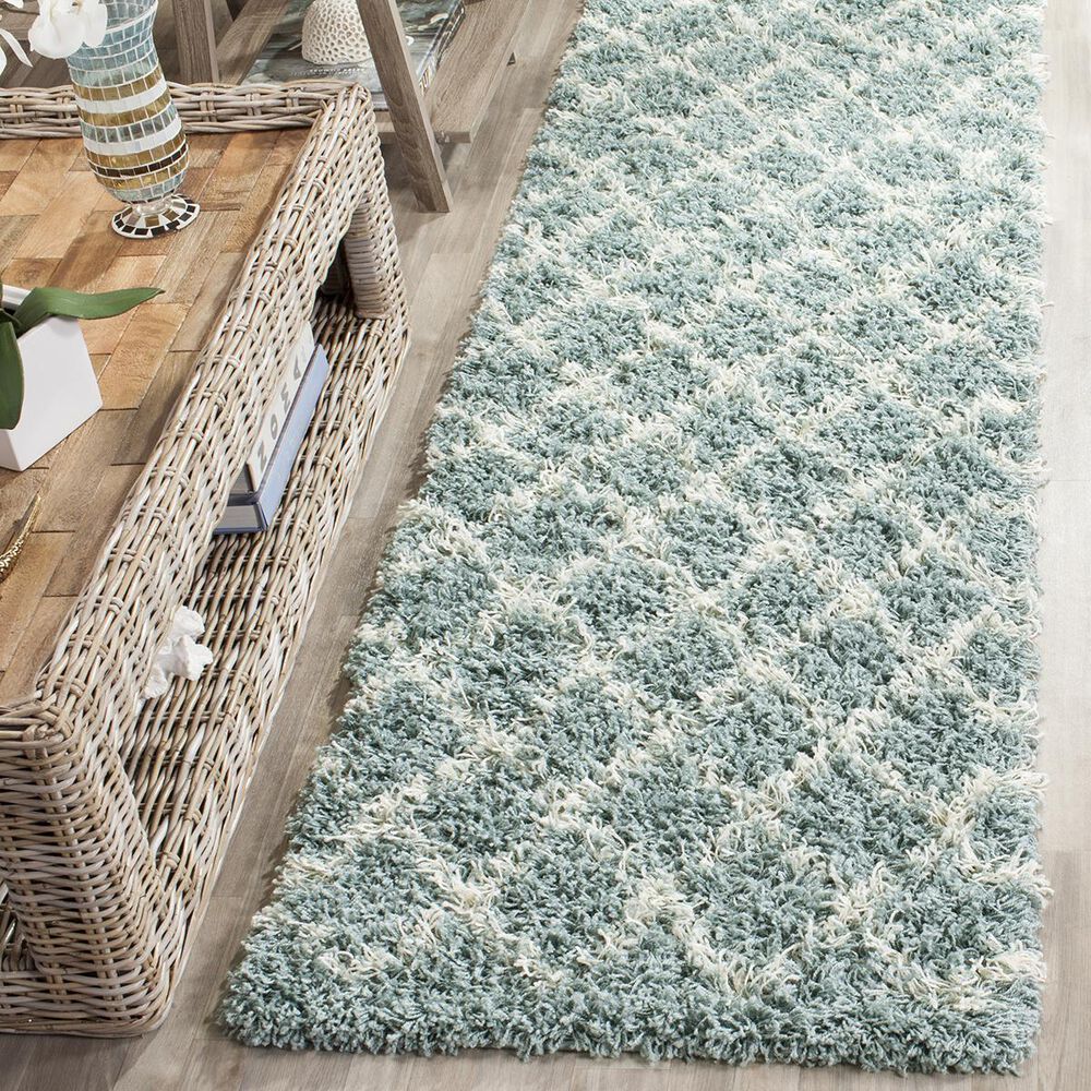 Safavieh Dallas Shag SGD258C-26 2'3" x 6' Seafoam/Ivory Runner