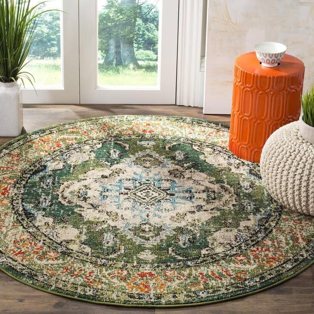 Safavieh Monaco MNC243F-3R 3' x 3'Forest Green/Light Blue Round Rug