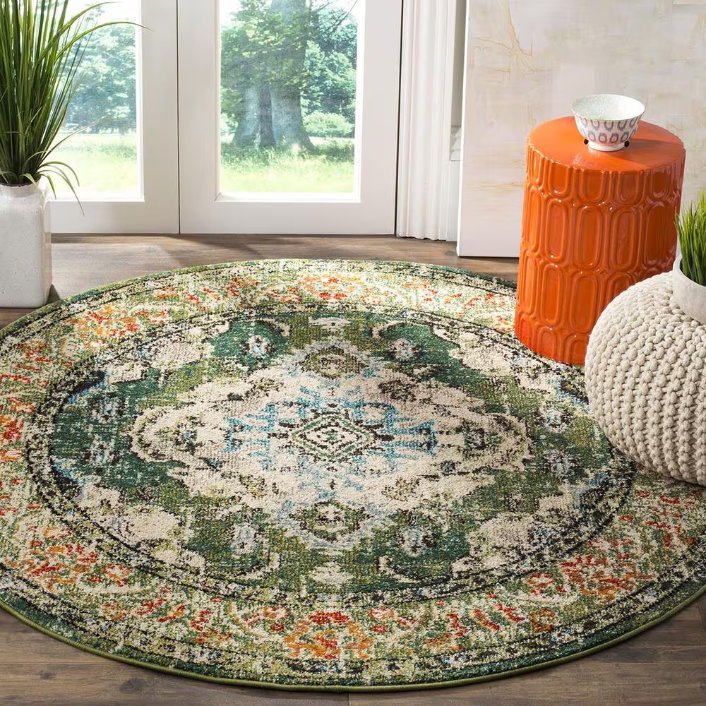 Safavieh Monaco MNC243F-5R 5' x 5'Forest Green/Light Blue Round Rug