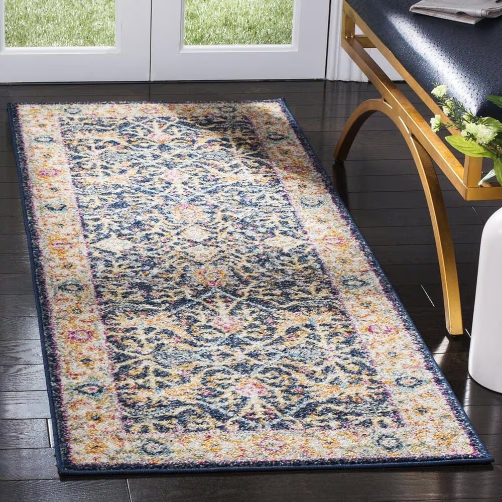 Safavieh Madison MAD612D 2'2" x 10' Navy and Creme Runner