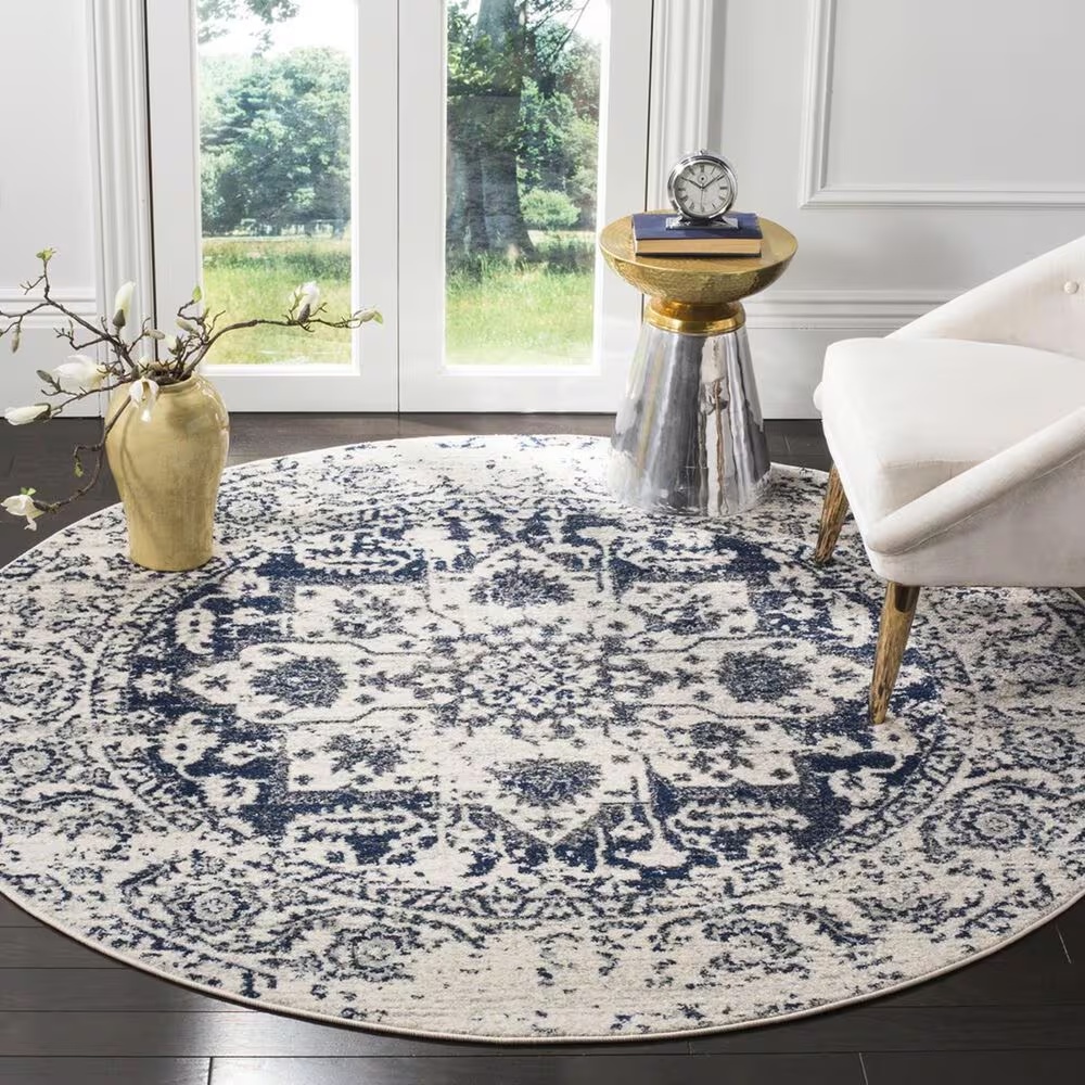 Safavieh Madison MAD603D 9' Round Cream and Navy Area Rug