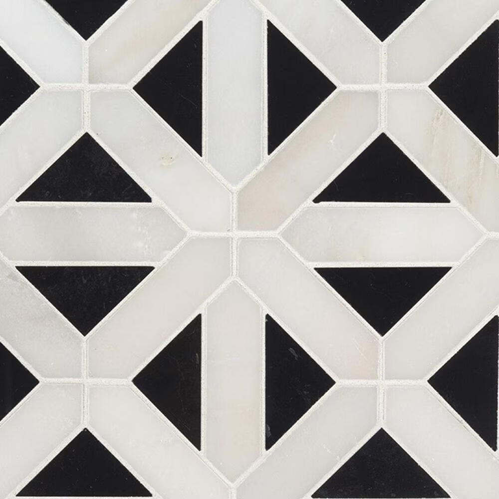 MS International Arabescato Carrara Retro Fretwork White and Black 12" x 12" Natural Stone Tile
