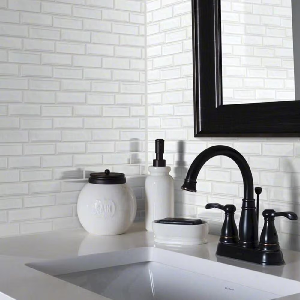 Shaw Geoscape White 13.39" x 12.48" Random Linear Mosaic Sheet
