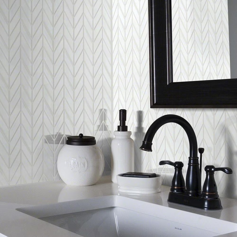 Shaw Geoscape Chevron White 11.61" x 11.02" Ceramic Mosaic Sheet
