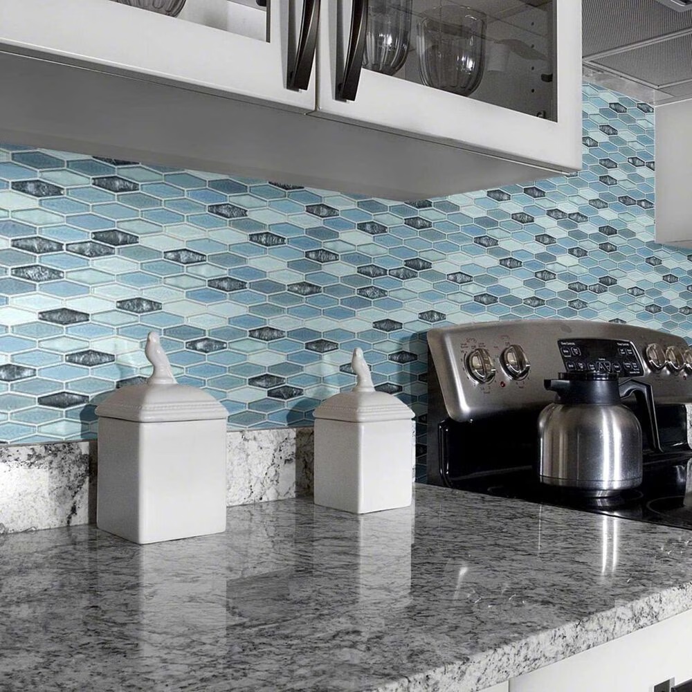Shaw Molten Stretch Hexagon Santorini 11.77" x 11.81" Glass Mosaic Sheet