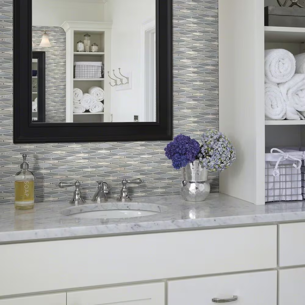 Shaw Molten Stretch Hexagon Pewter 11.77" x 11.81" Glass Mosaic Sheet