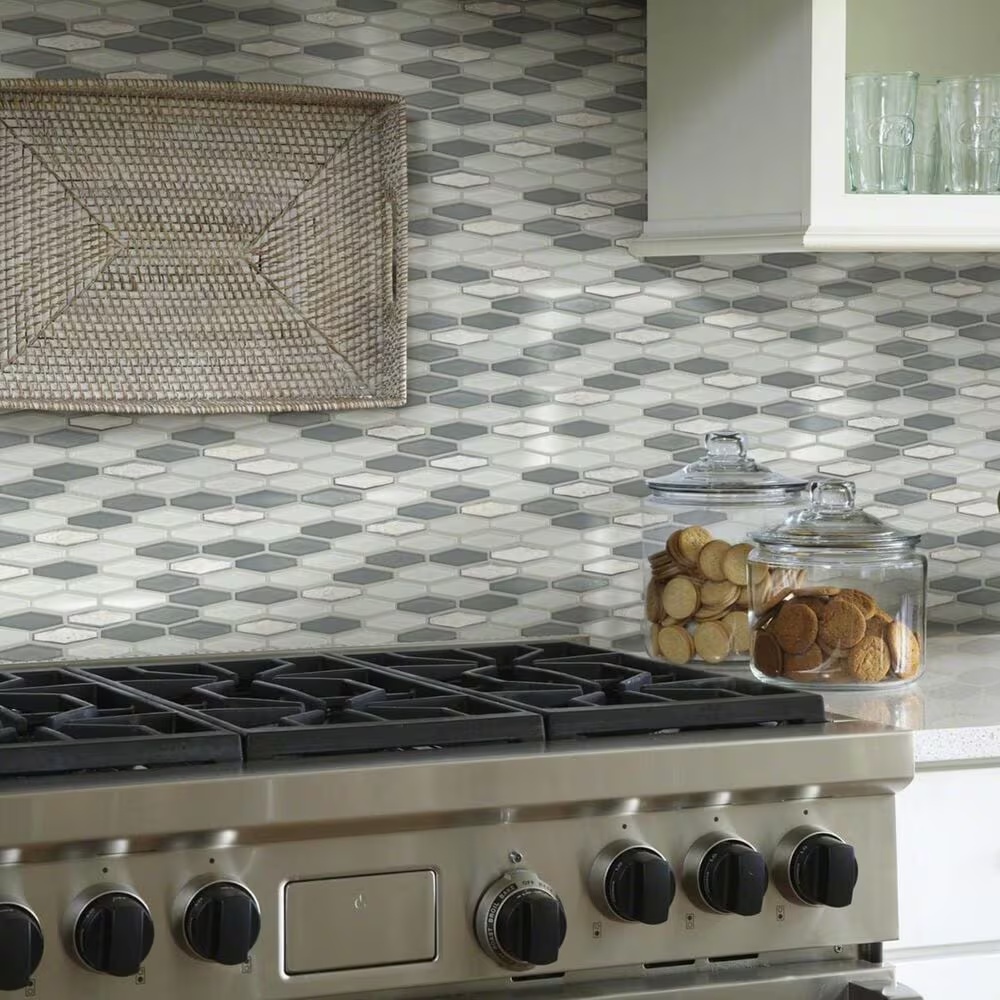 Shaw Molten Stretch Hexagon Nickel 11.77" x 11.81" Glass Mosaic Sheet
