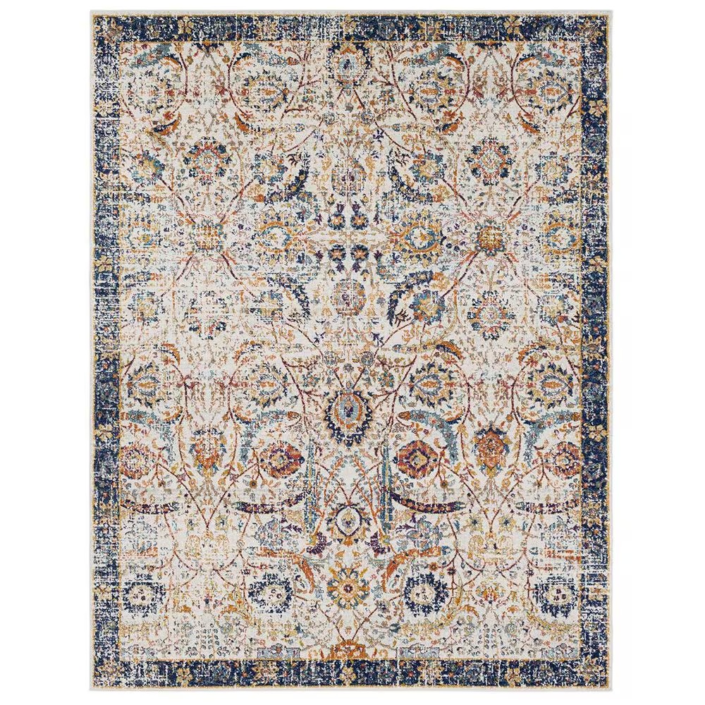 37B Harput HAP-1014 7'10" x 10'3" Blue, Orange and Saffron Area Rug
