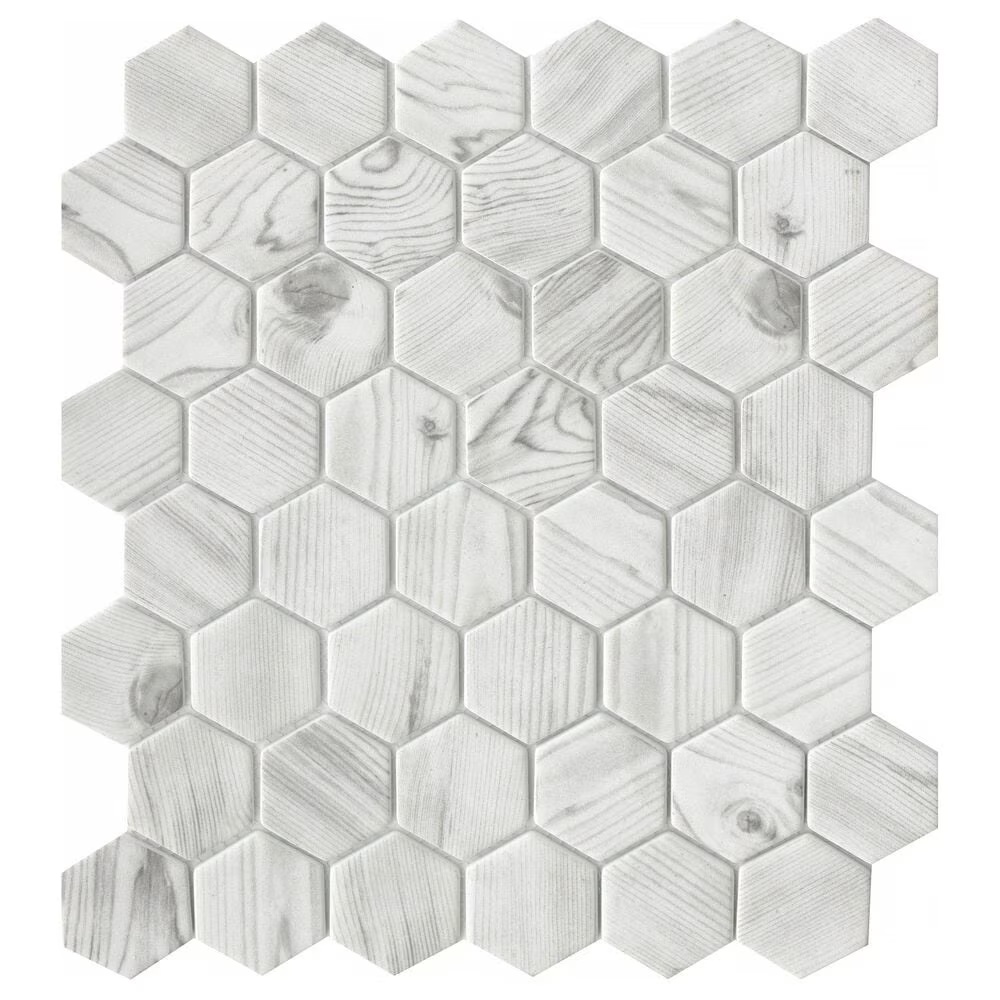 Emser Echo White 2" Hexagon on 12" x 14" Glass Mosaic Sheet