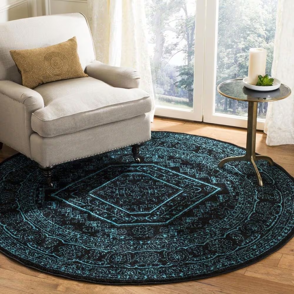 Safavieh Adirondack ADR108K 6' Round Black and Teal Area Rug