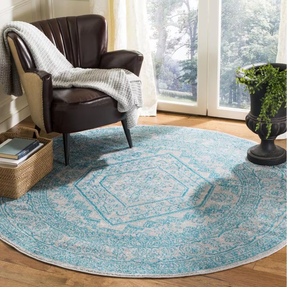 Safavieh Adirondack ADR108L 6' Round Light Grey and Teal Area Rug