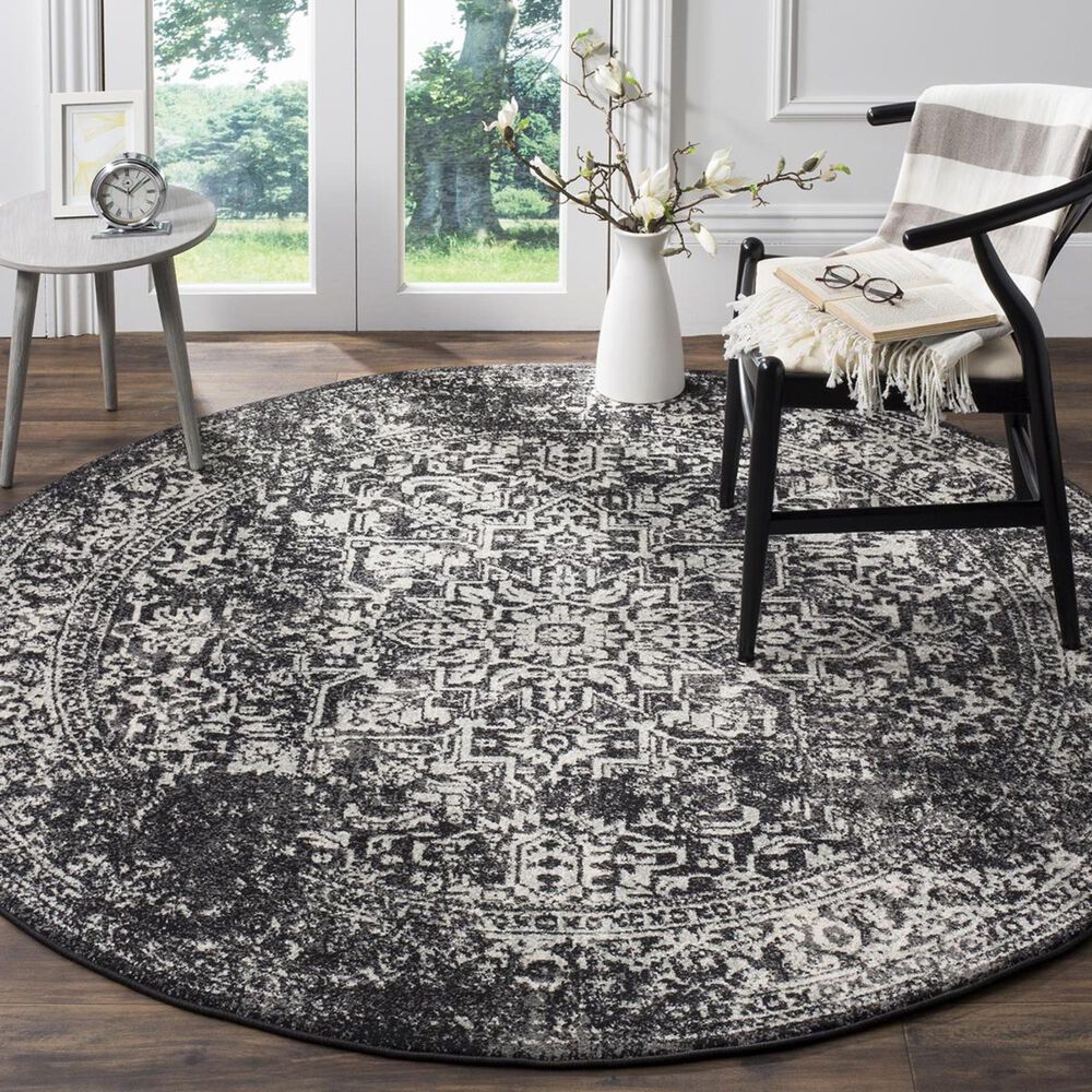 Safavieh Evoke EVK256R 5'1" Round Black and Grey Area Rug