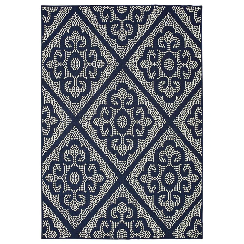 Oriental Weavers Marina 3804B 7'10" x 10'10" Navy and Ivory Area Rug