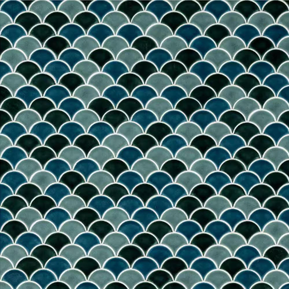 Ms International Azul Scallop 12" x 12" Porcelain Tile Mosaic Sheet