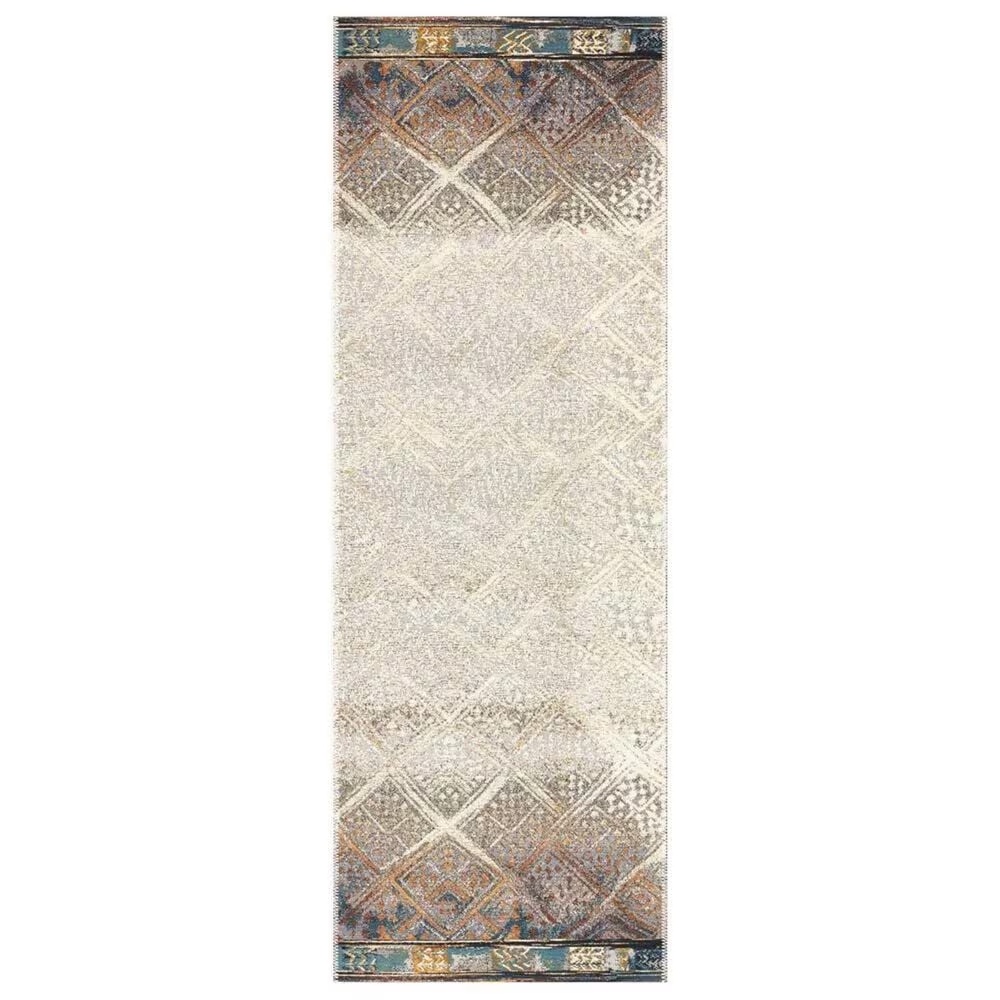 Loloi Mika 2'5" x 7'8" Ivory and Mediterranean Runner