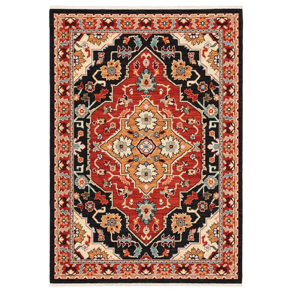 Oriental Weavers Lilihan Medallion 4929A 6'7" x 9'6" Black and Red Area Rug