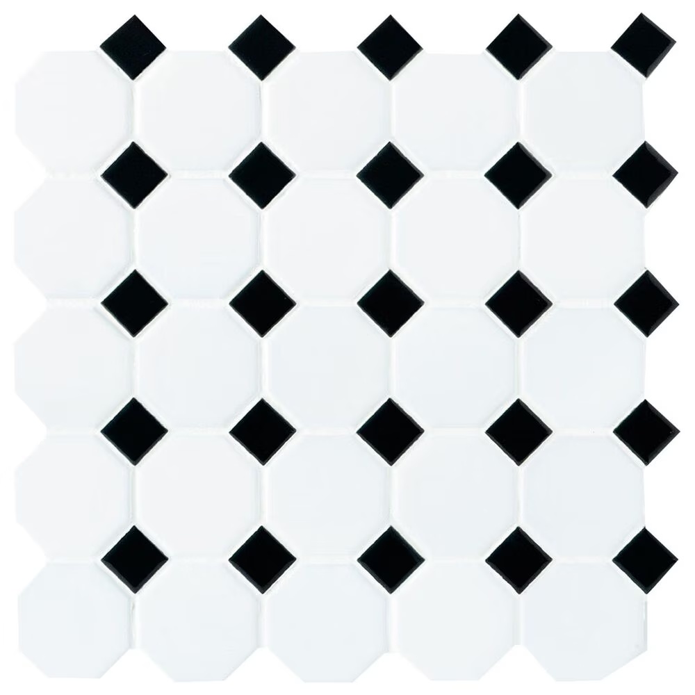 Dal-Tile Matte White with Black Gloss Dot 12" x 12" Glass Mosaic Sheet
