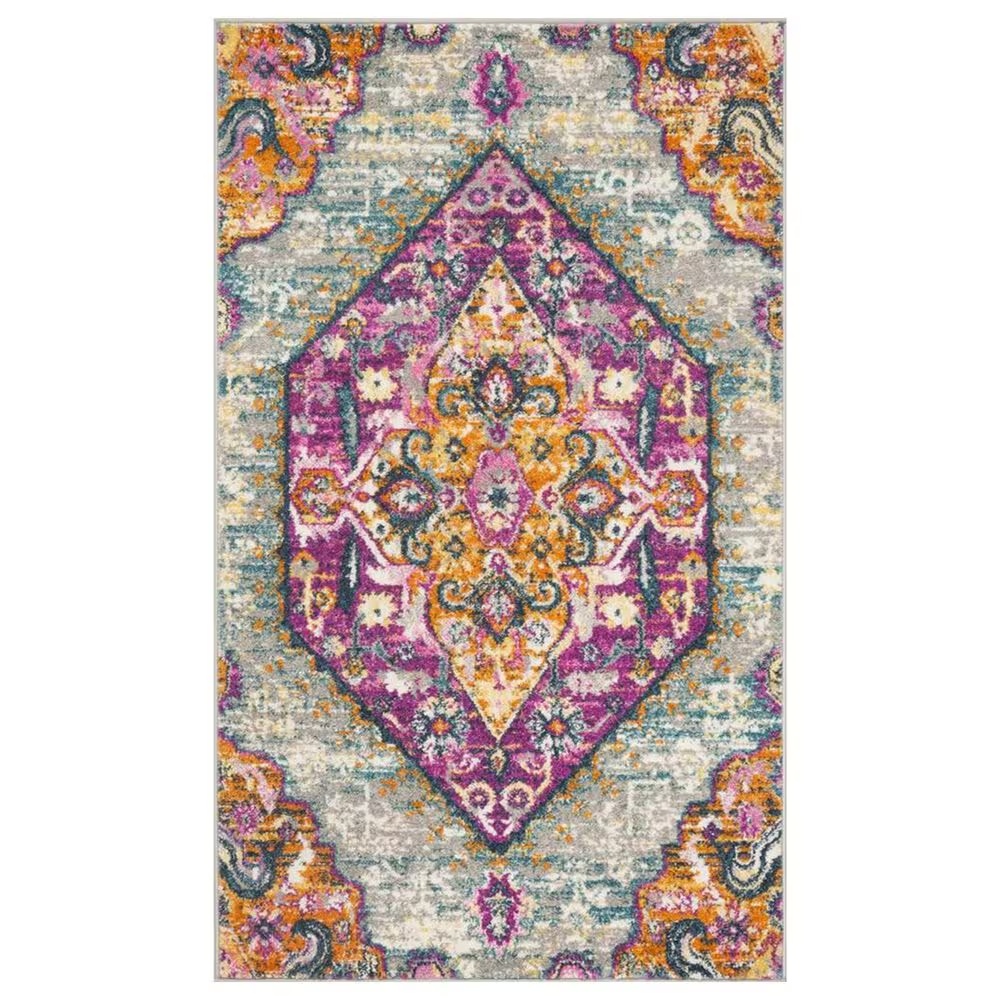 Safavieh Madison MAD119G 3' x 5' Light Grey and Fuchsia Area Rug