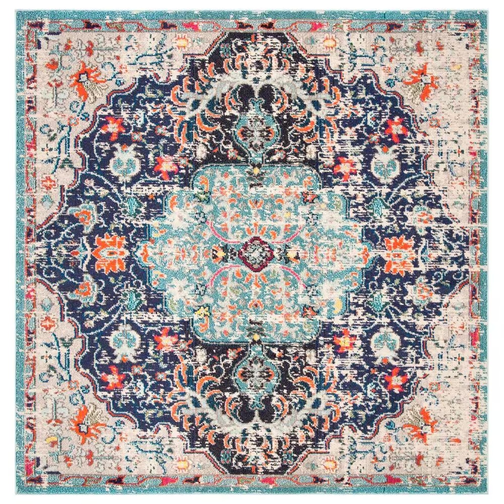 Safavieh Madison MAD447Z 5' Square Black and Teal Area Rug