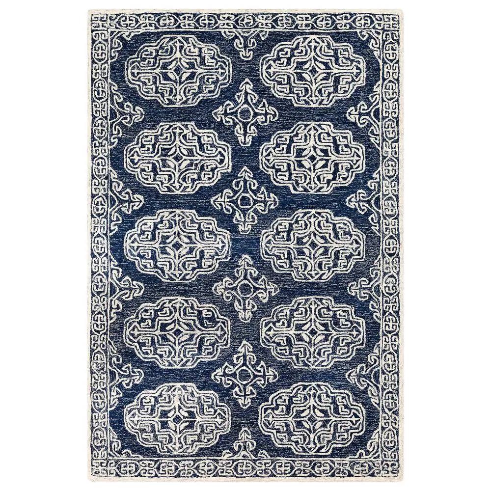 Surya Granada GND-2308 2' x 3' Dark Blue, Ivory and Charcoal Scatter Rug