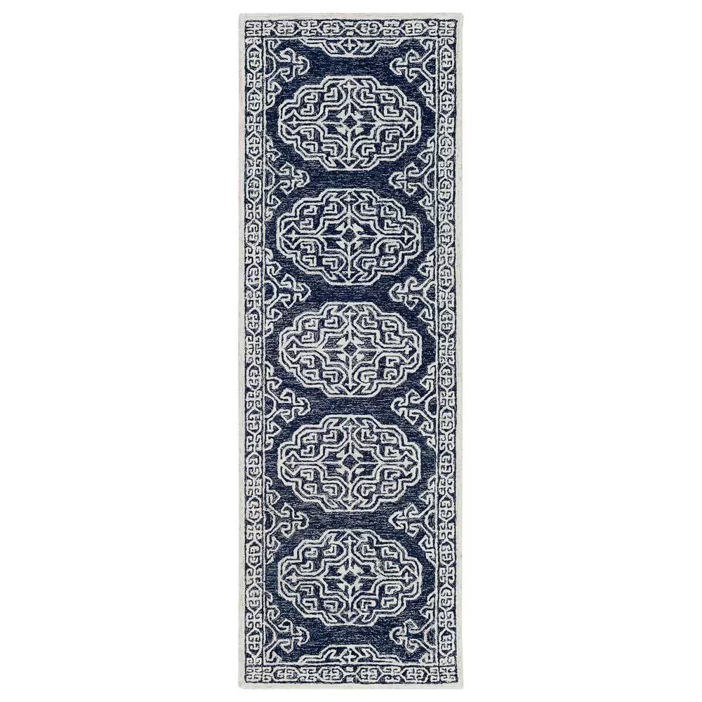 Surya Granada GND-2308 2'6" x 10' Dark Blue, Ivory and Charcoal Runner Rug