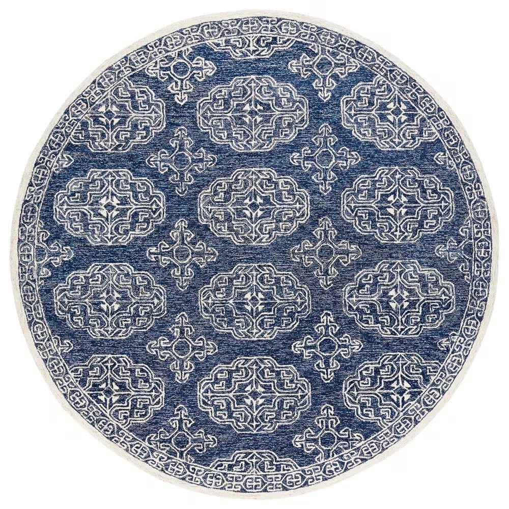 Surya Granada GND-2308 6' Round Dark Blue, Ivory and Charcoal Area Rug