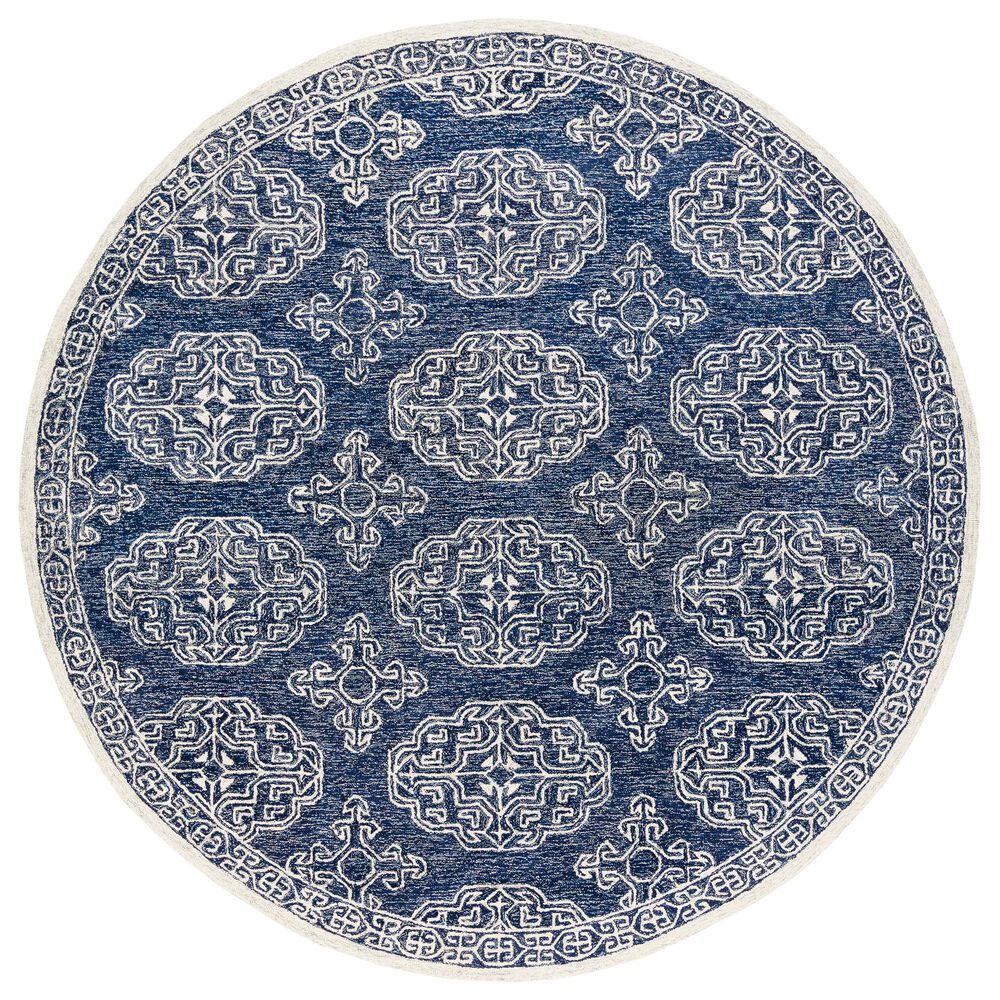 Surya Granada GND-2308 8' Round Dark Blue, Ivory and Charcoal Area Rug