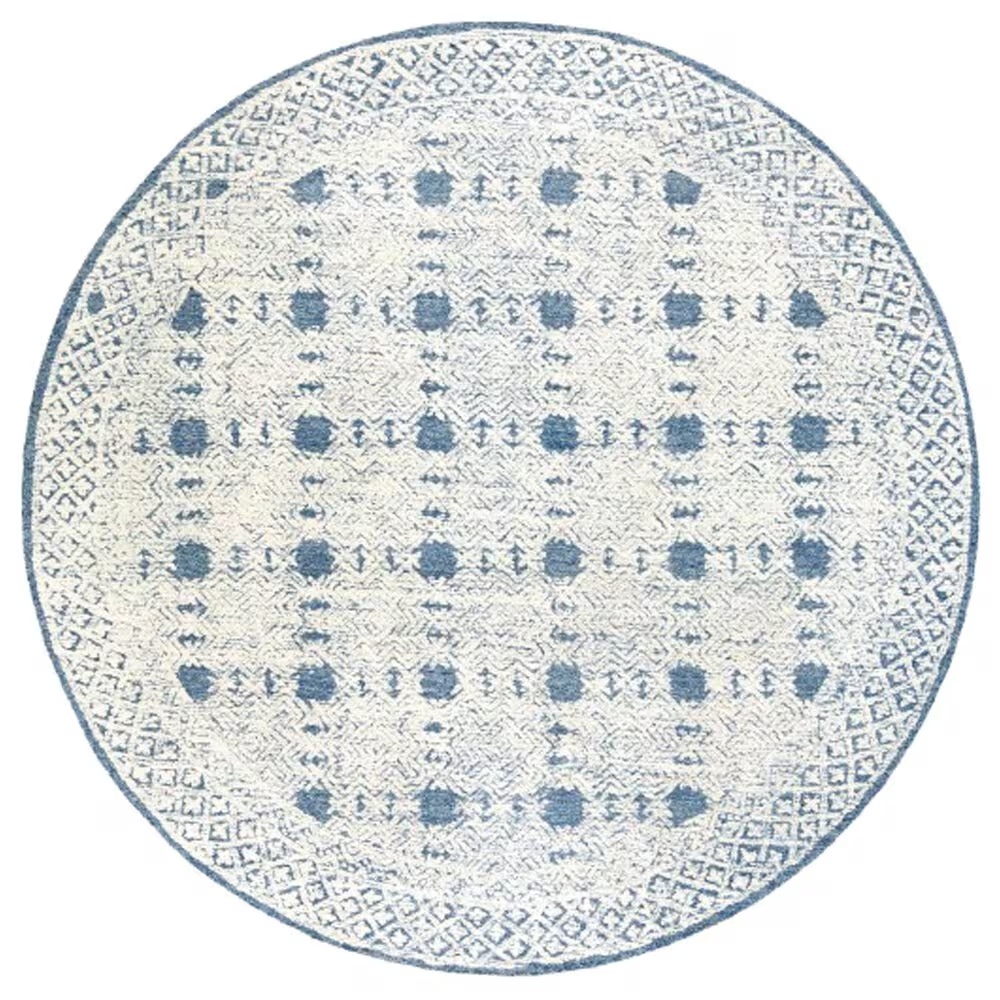 Surya Louvre 8' Round Dark Blue, Cream and Pale Blue Area Rug