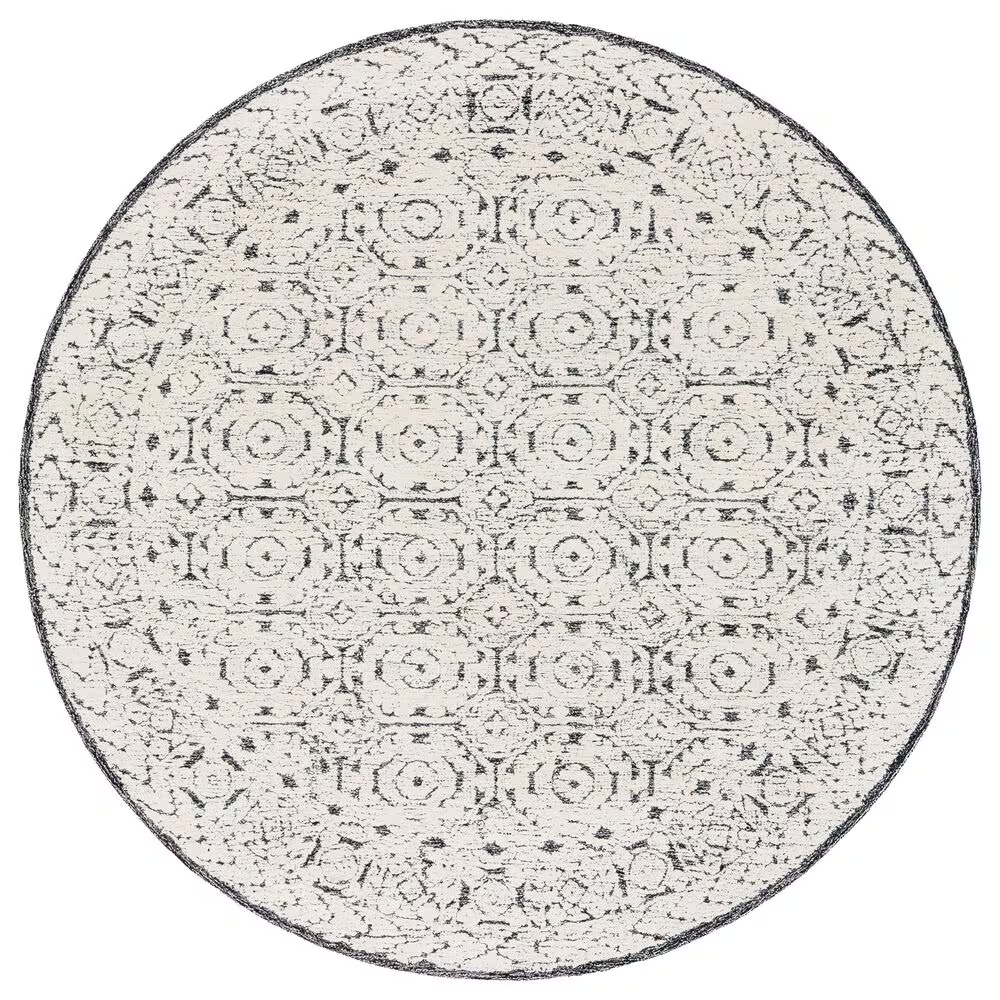 Surya Louvre LOU-2303 8' Round Black, Ivory and Cream Area Rug