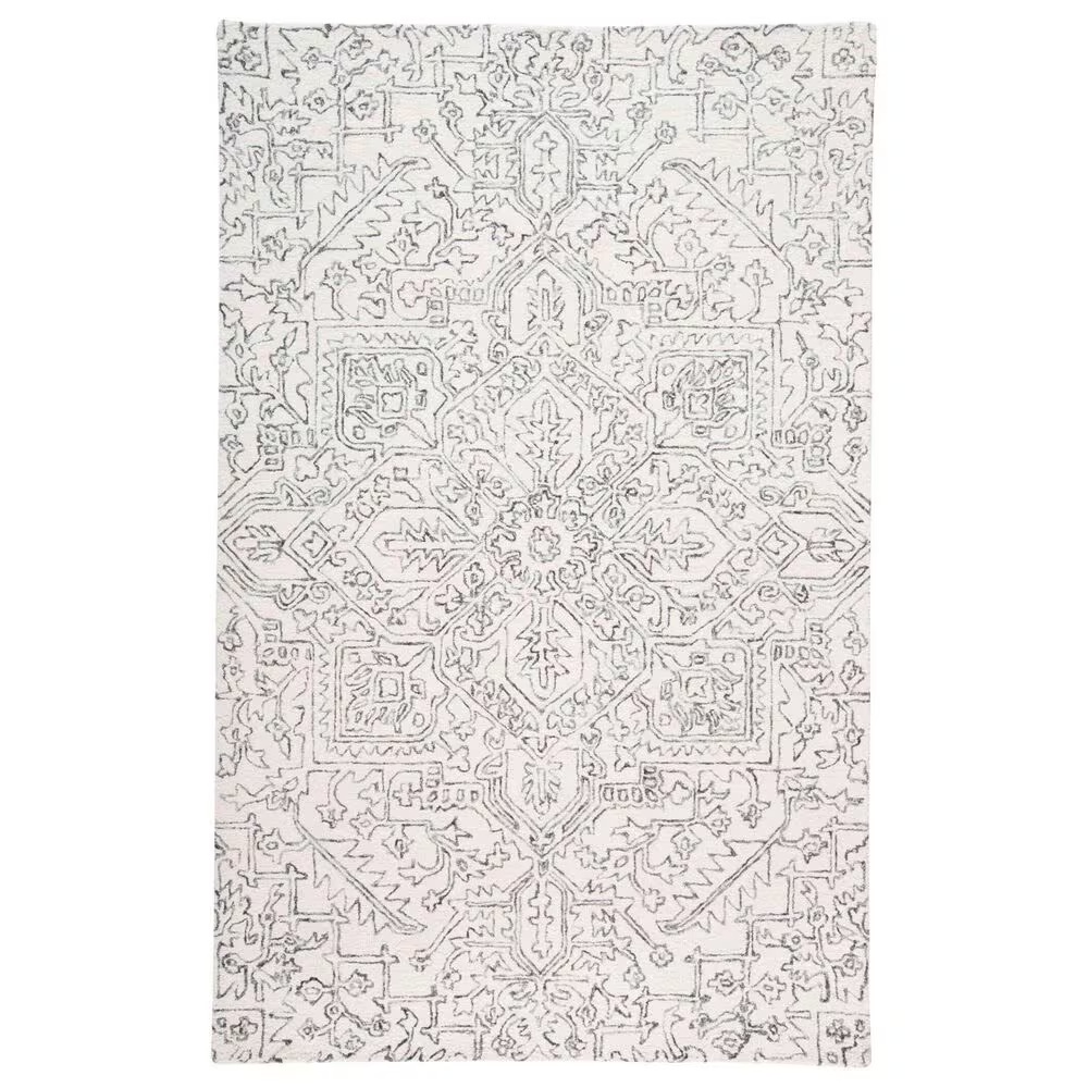 Feizy Belfort 5' x 8' Ivory and Charcoal Area Rug